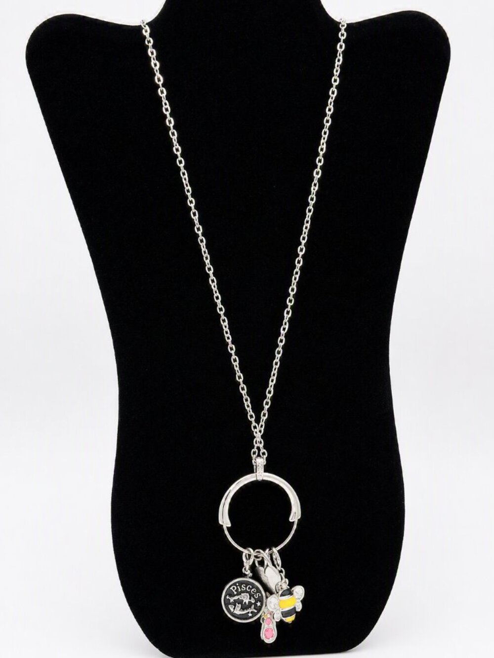 NY & Company Pisces Charm Necklace Silver Tone Zodiac Pendant Bee & Rabbit Charm